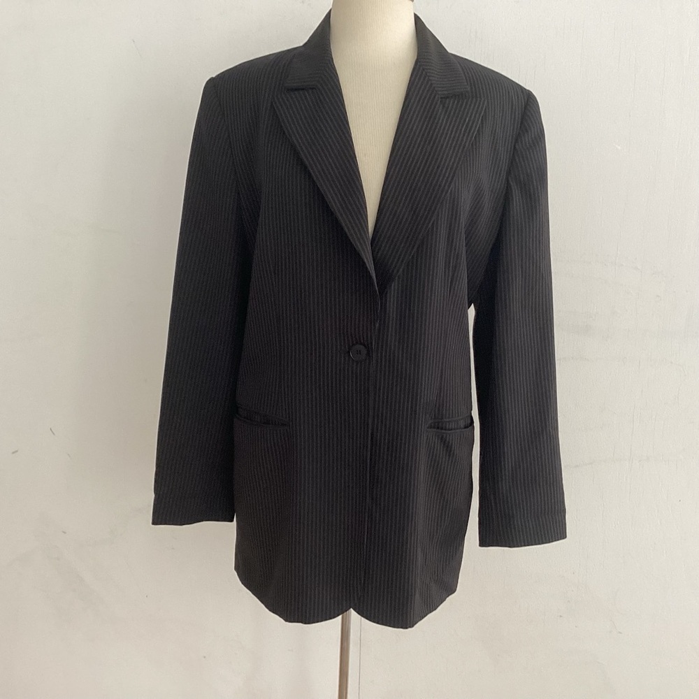 NY & CO black pinstripe peak collar blazer 14